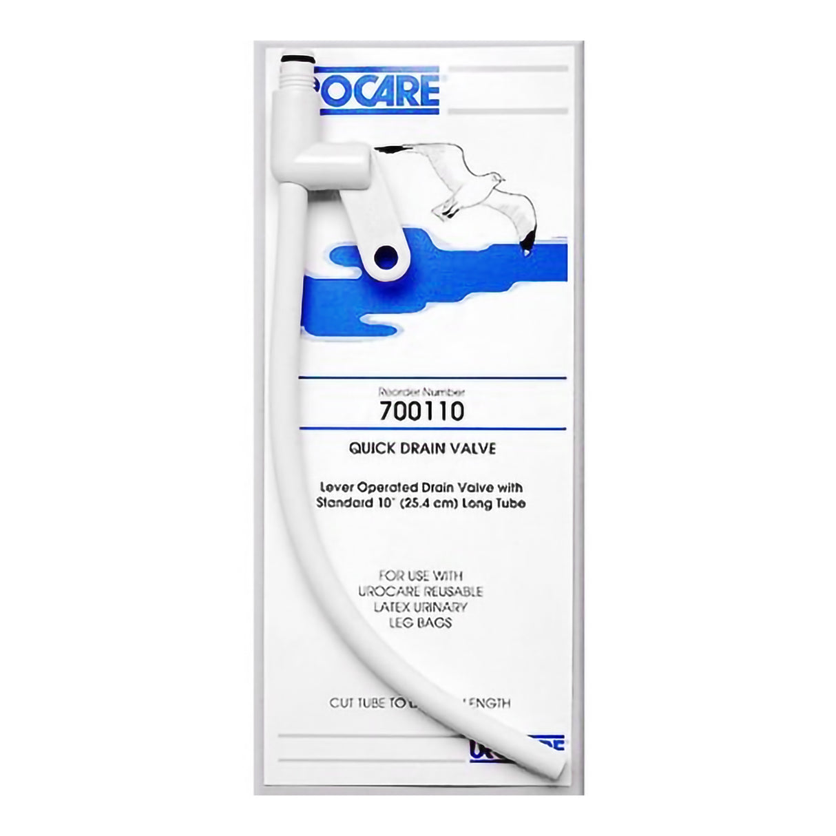 Long DrainTube Urocare® Quick Drain Valve™ Standard, 0.25 I.D. X 10 Long Inch, White rubber and Plastic, NonSterile - BeHope