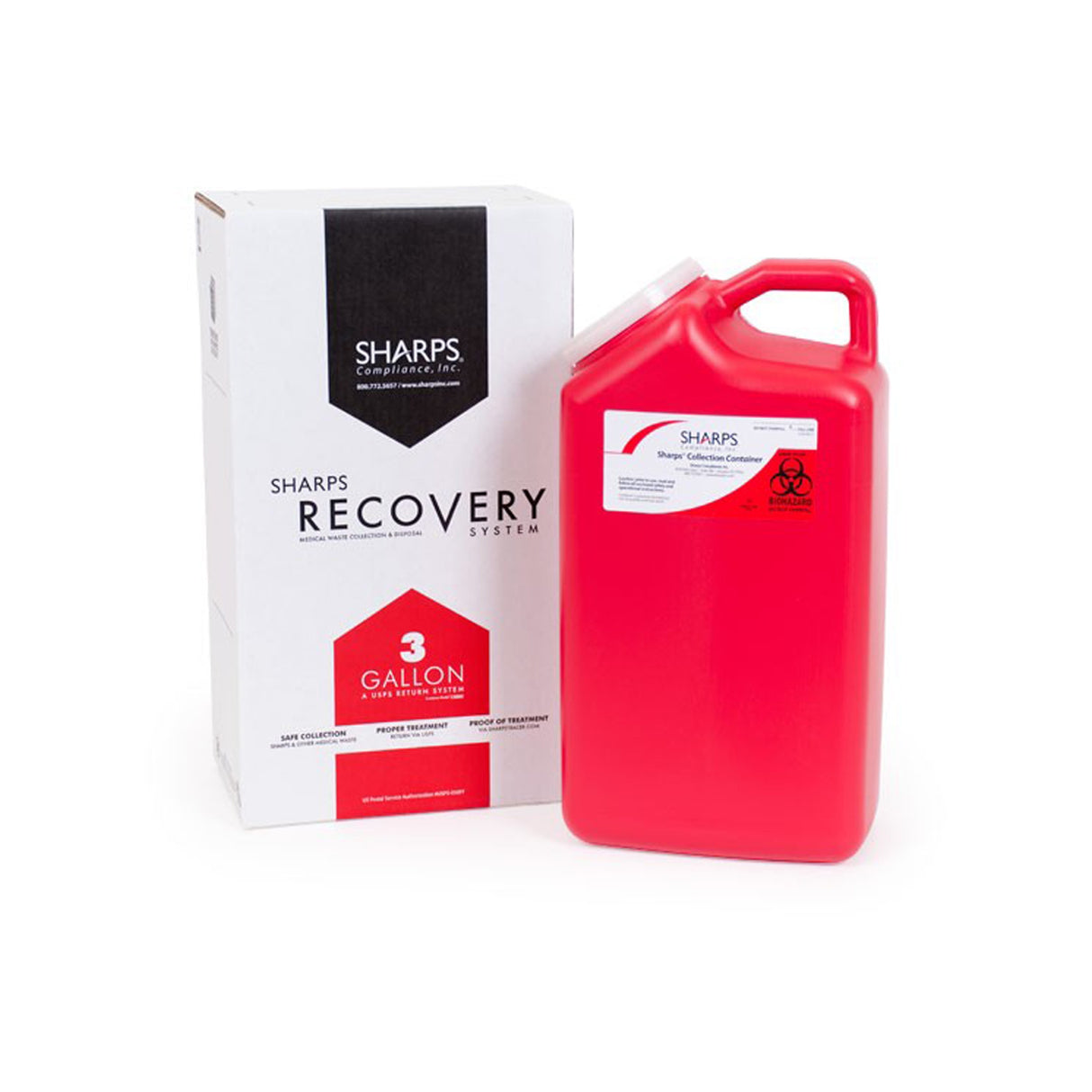 Mailback Sharps Container Sharps Recovery System™ Red Base 17 H X 6 W X 9 L Inch Vertical Entry 3 Gallon - BeHope