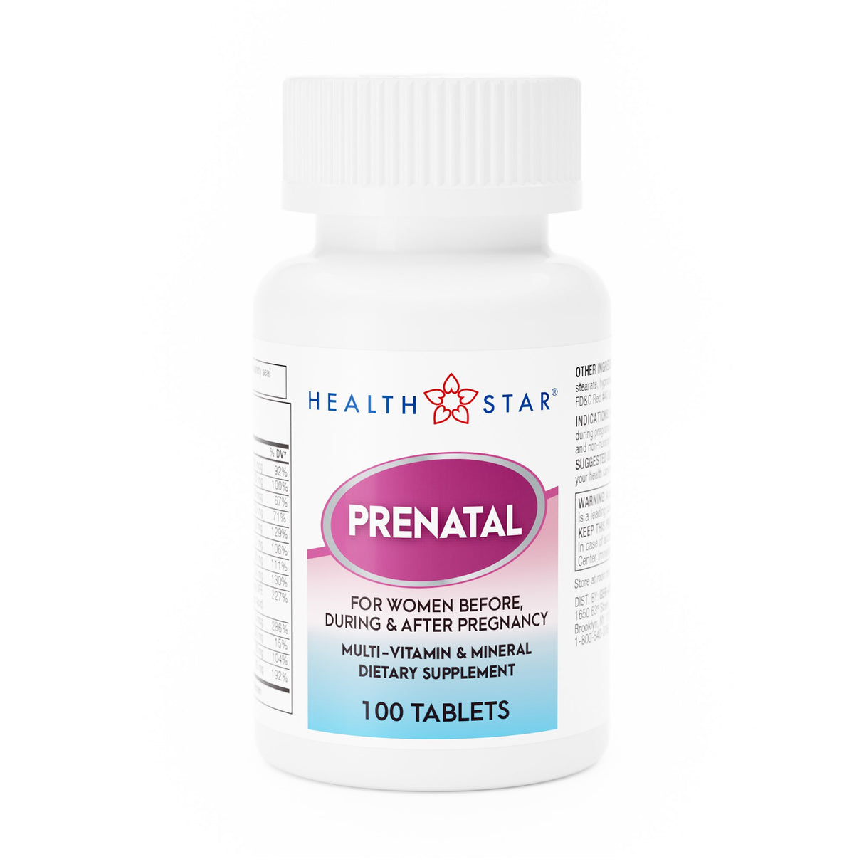 Prenatal Vitamin Supplement HEALTHSTAR® Tablet 100 per Bottle - BeHope