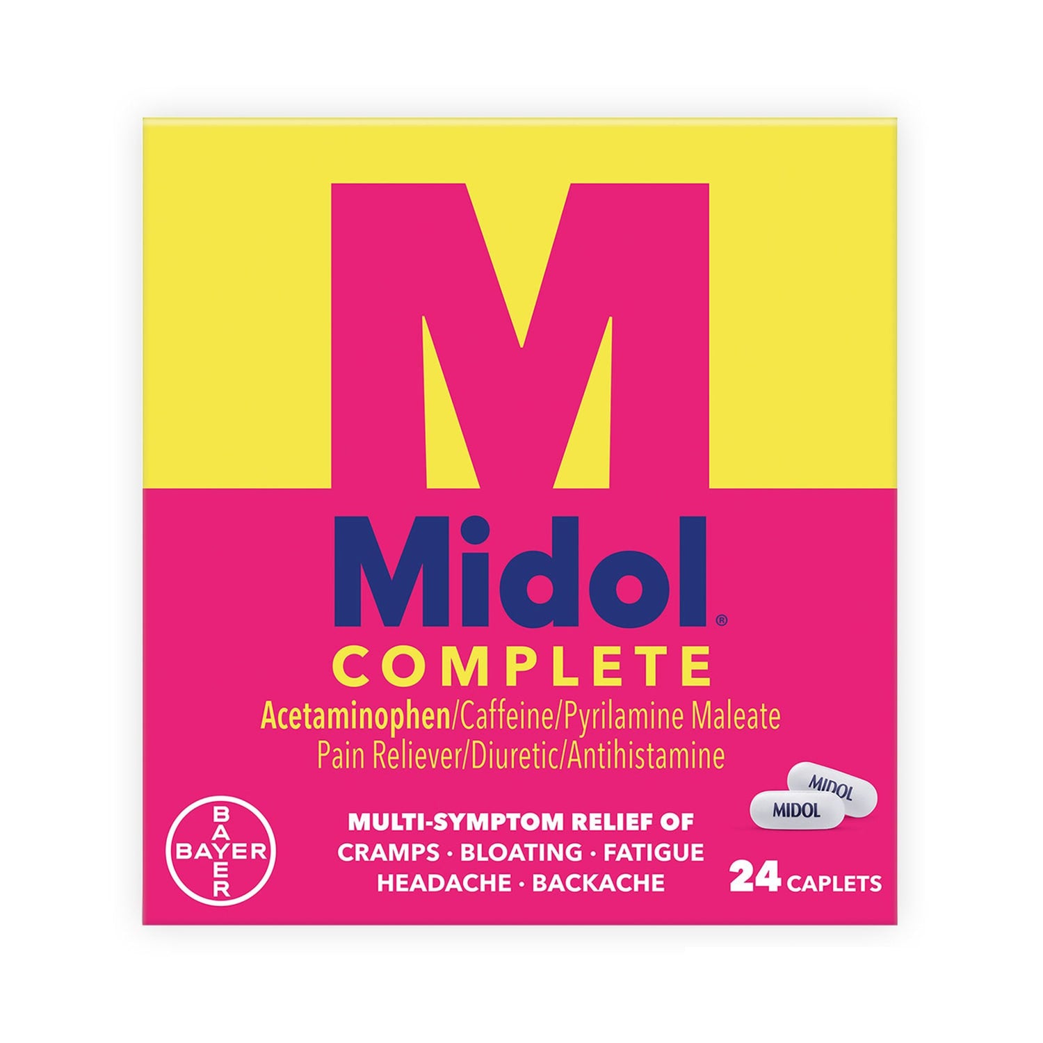 Cramp Relief Midol® Complete 500 mg - 60 mg - 15 mg Strength Acetaminophen / Caffeine / Pyrilamine Maleate Caplet 24 per Box - BeHope