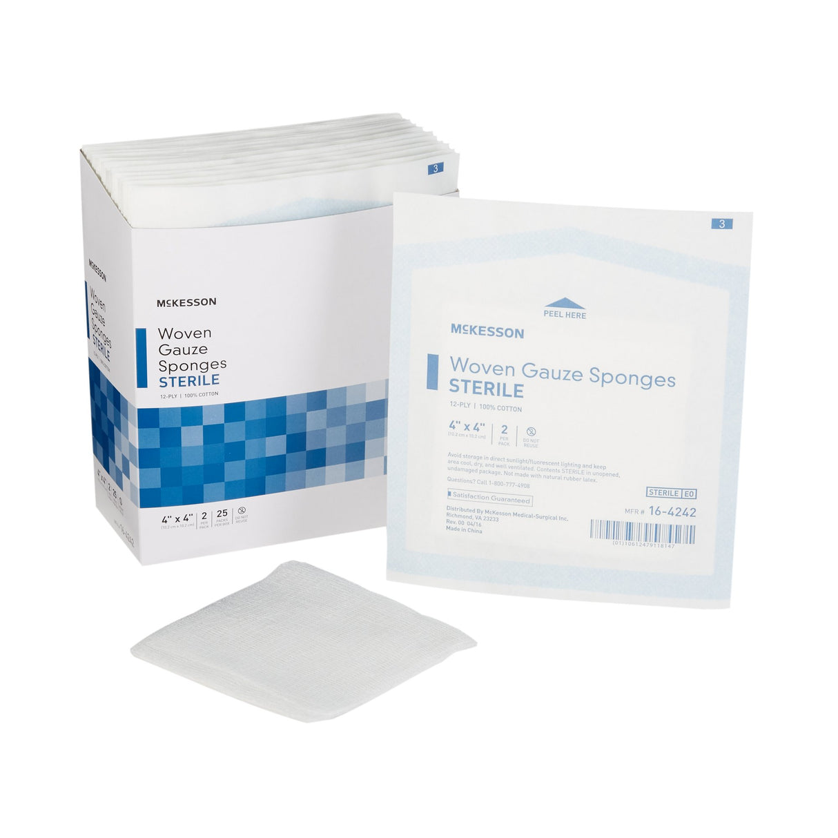 Gauze Sponge McKesson 4 X 4 Inch 12-Ply Sterile 2 per Pack - BeHope