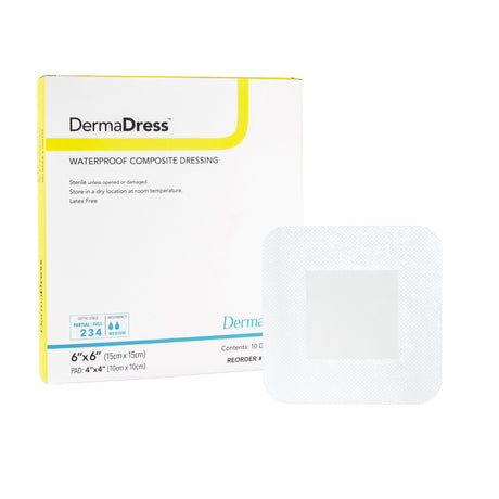 Composite Dressing DermaDress™ 6 X 6 Inch Square Sterile Waterproof Film Backing - BeHope