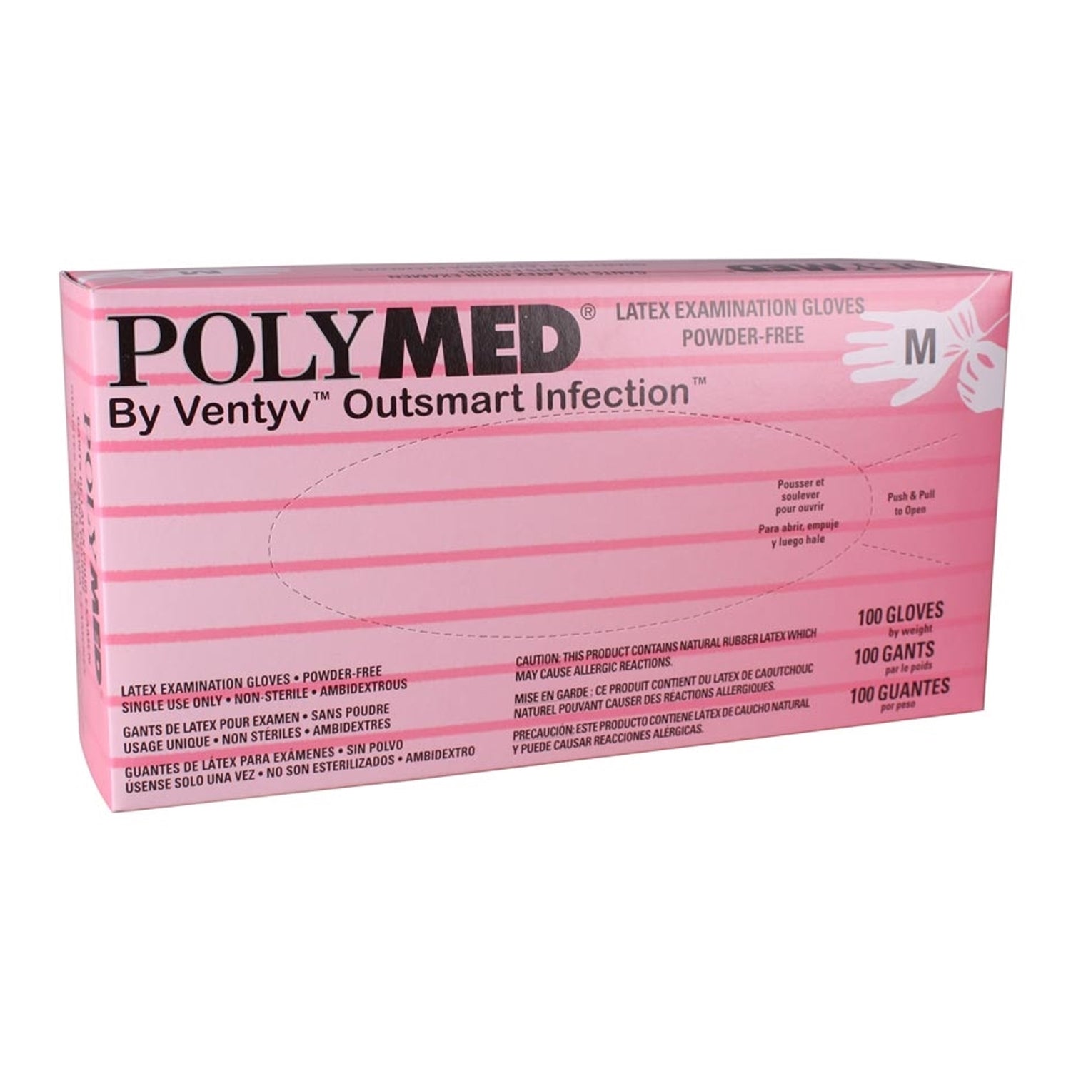 Exam Glove Polymed® Medium NonSterile Latex Standard Cuff Length Fully Textured Ivory Not Rated - BeHope