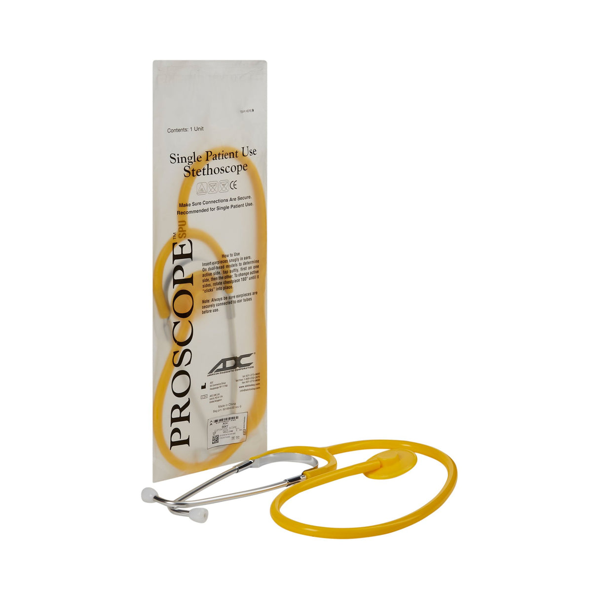 Disposable Stethoscope Proscope™ 664 Yellow 1-Tube 22 Inch Tube Single Sided Chestpiece - BeHope
