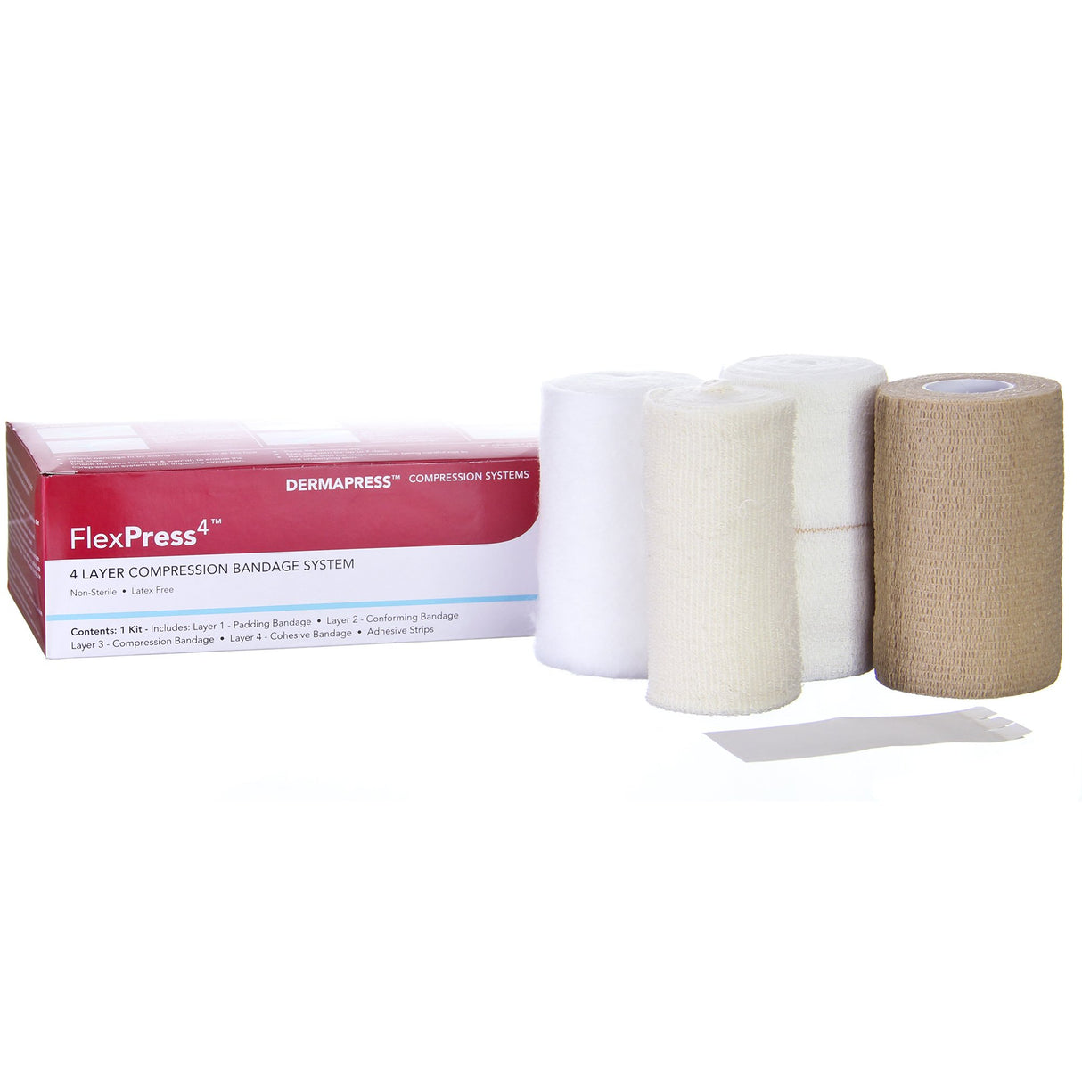 4 Layer Compression Bandage System FlexPress4™ Multiple Sizes Self-Adherent / Tape Closure Tan / White NonSterile Standard Compression - BeHope