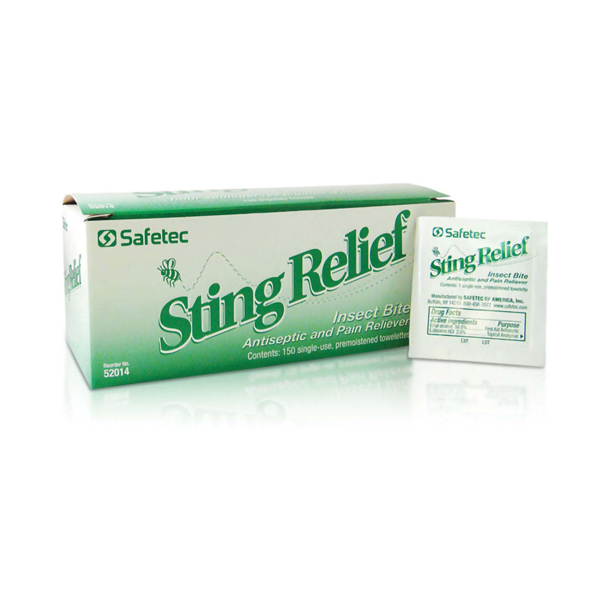 Sting and Bite Relief Ethyl Alcohol / Lidocaine Safetec® Towelette Individual Packet - BeHope