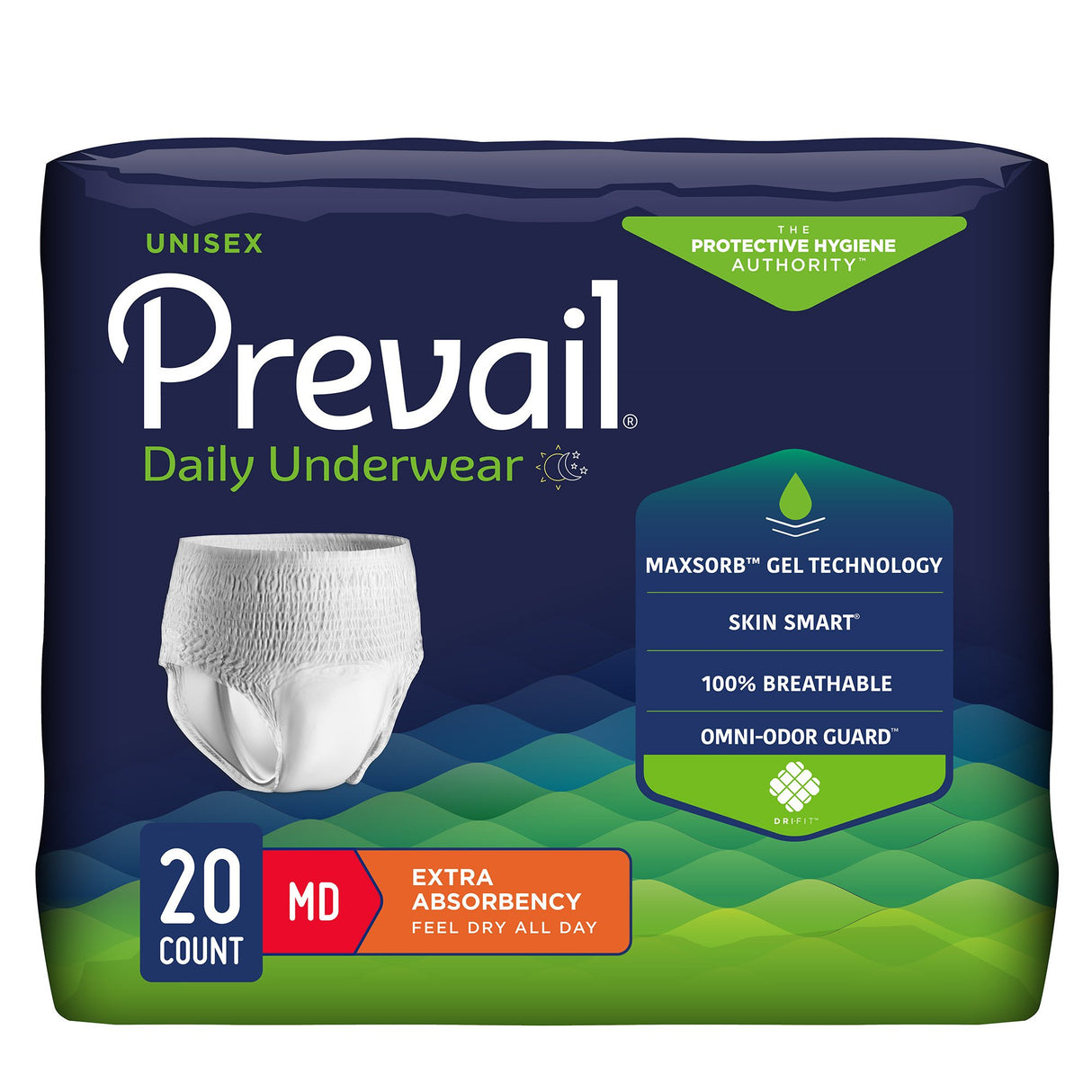 Unisex Adult Absorbent Underwear Prevail® Daily Underwear Extra Pull On with Tear Away Seams Medium Disposable Moderate Absorbency - BeHope