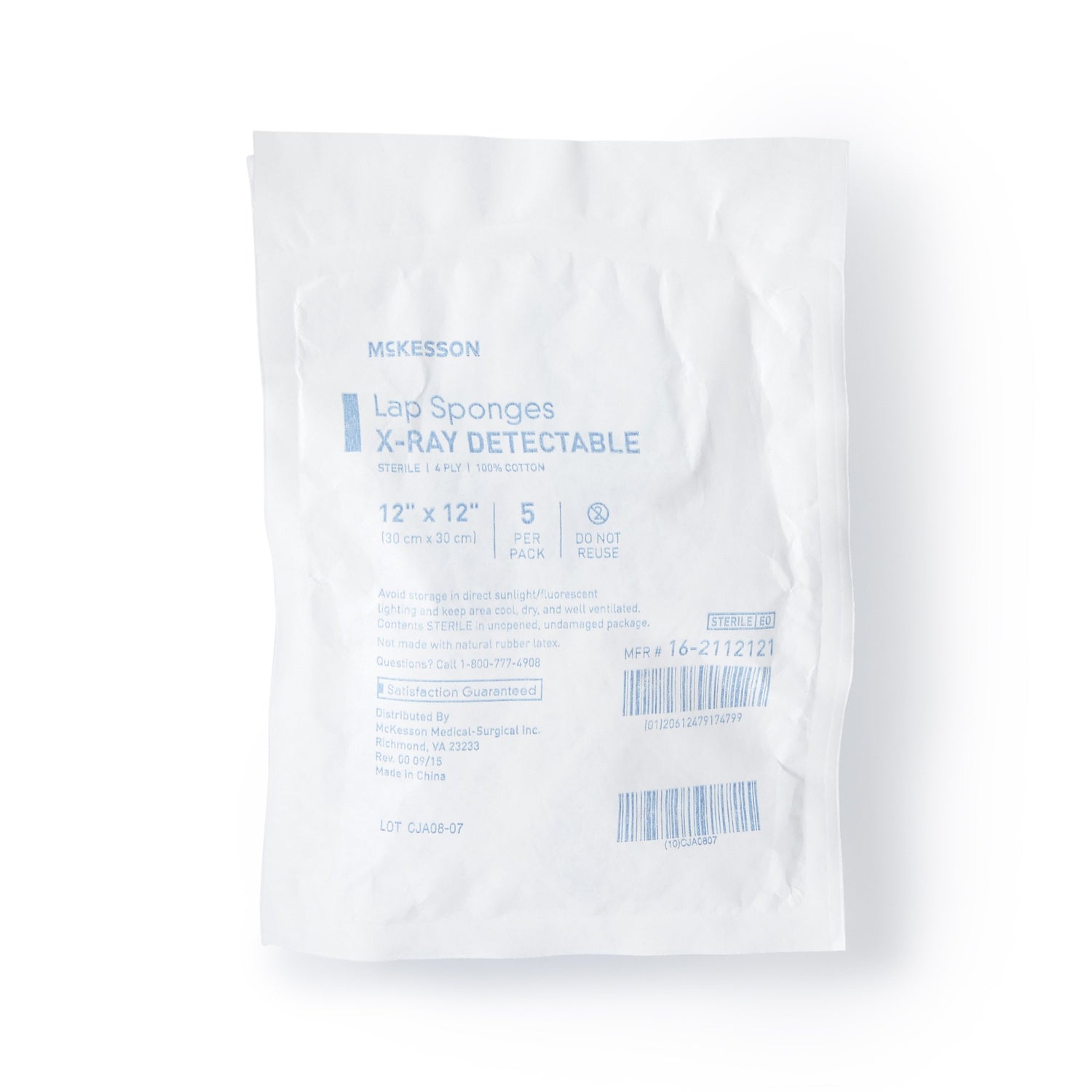 Surgical Laparotomy Sponge McKesson X-Ray Detectable Cotton 12 X 12 Inch 5 Count Soft Pack Sterile - BeHope