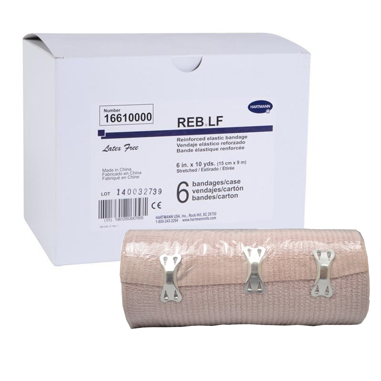 Elastic Bandage REB® 6 Inch X 10 Yard Double Length Clip Detached Closure Tan NonSterile Standard Compression - BeHope
