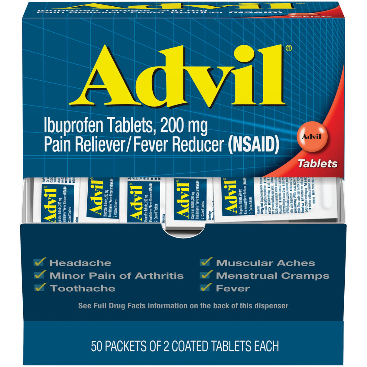 Pain Relief Advil® 200 mg Strength Ibuprofen Tablet 50 per Box - BeHope