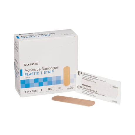 Adhesive Strip McKesson Plastic Tan 1 X 3 Inch Sterile - BeHope