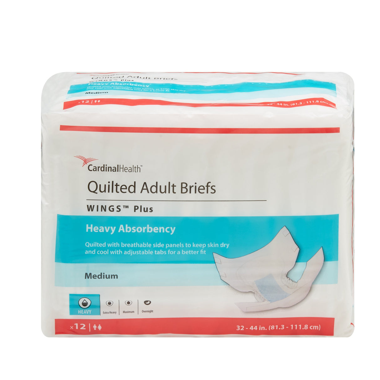Unisex Adult Incontinence Brief Wings™ Plus Quilted Medium Disposable Heavy Absorbency - BeHope
