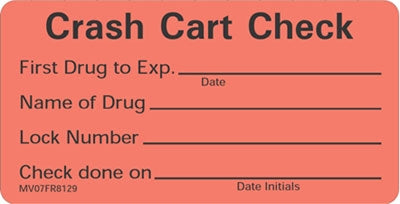 Pre-Printed Label Barkley® Auxiliary Label Red Crash Cart Check First Drug To Exp Name Of Drug Lock Number Check Done On Black Communication Label 1-1/2 X 2-15/16 Inch - BeHope