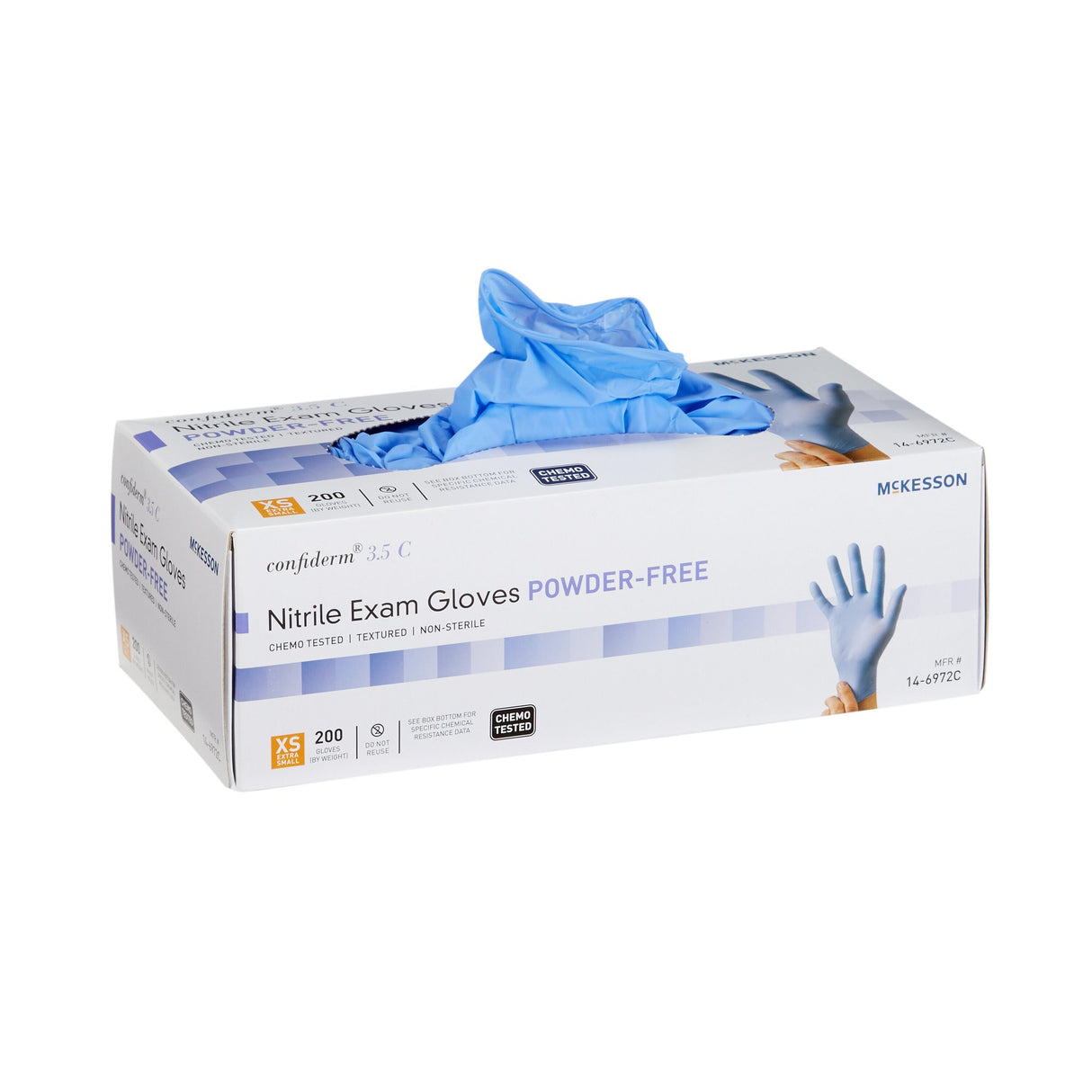 Exam Glove McKesson Confiderm® 3.5C X-Small NonSterile Nitrile Standard Cuff Length Textured Fingertips Blue Chemo Tested - BeHope
