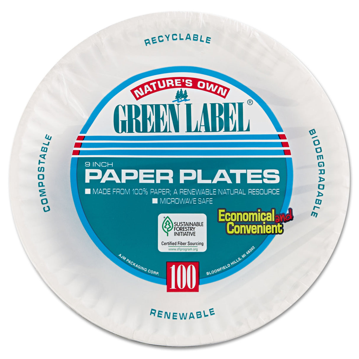 Plate AJM Packaging Corporation White Single Use Paper 9 Inch Diameter - BeHope