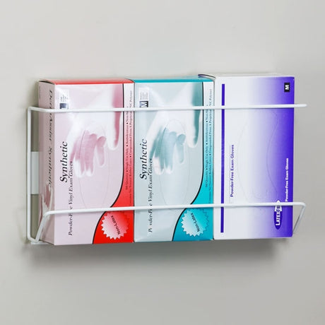 Glove Box Holder Vertical Mounted 3-Box Capacity White 3-3/4 X 8-1/4 X 17-3/4 Inch Coated Wire - BeHope