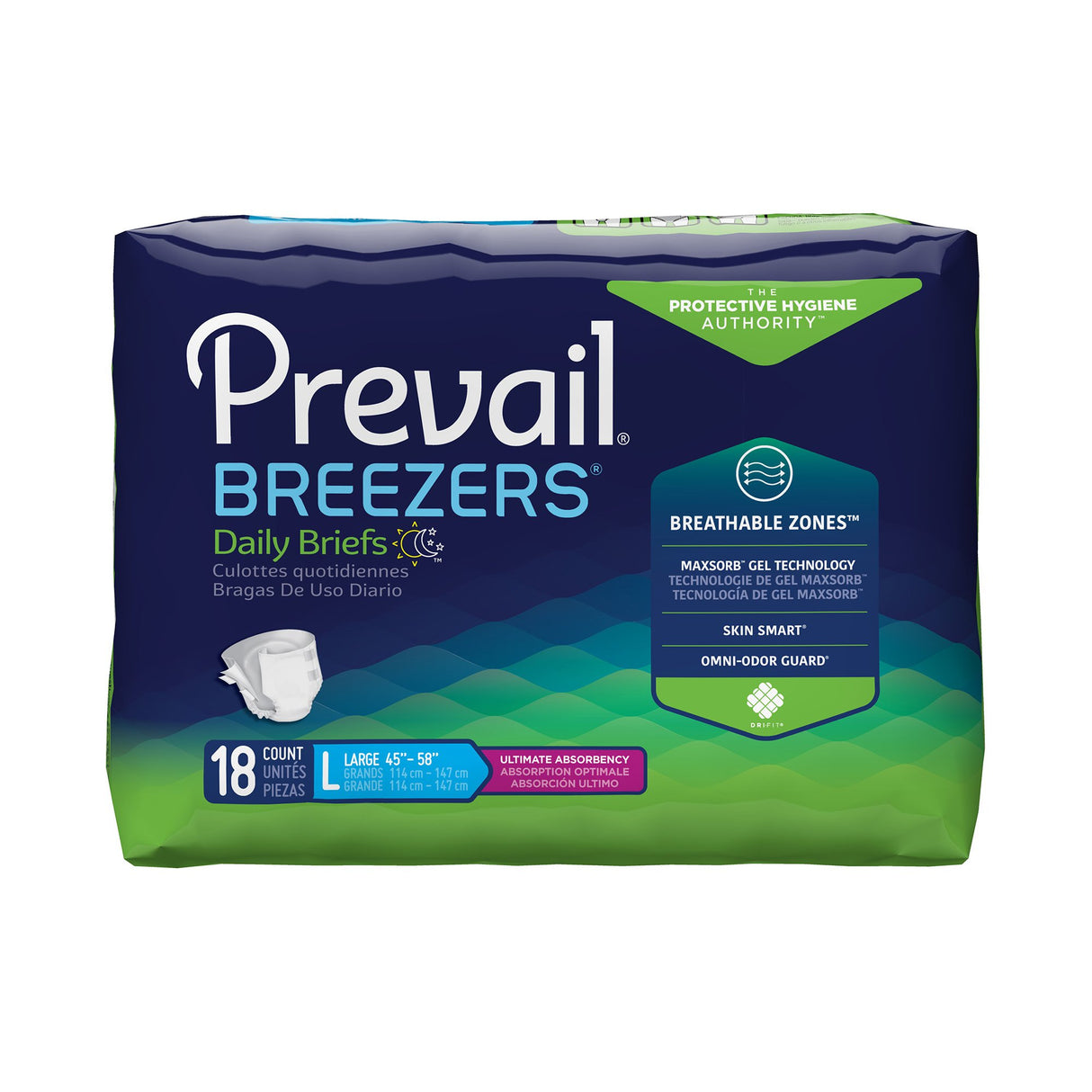 Unisex Adult Incontinence Brief Prevail® Breezers® Large Disposable Heavy Absorbency - BeHope