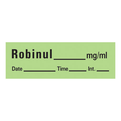 Drug Label Timemed Anesthesia Label Tape Robinul_mg/mL Date_Time_Int_ Green 1/2 X 1-1/2 Inch - BeHope