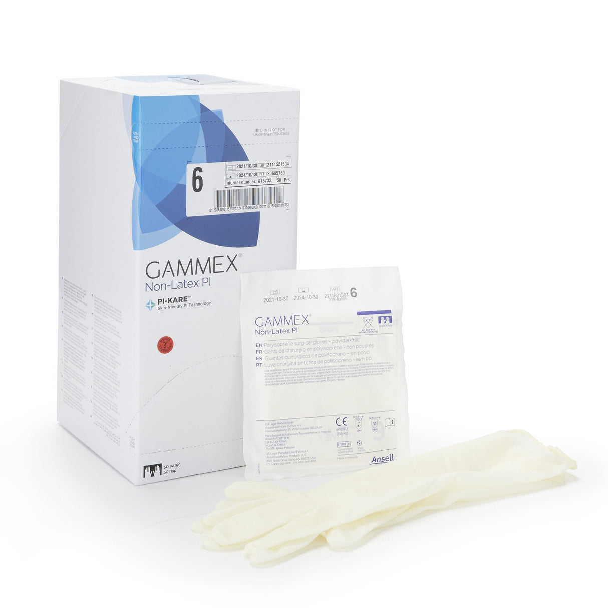 Surgical Glove GAMMEX® Non-Latex PI Size 6 Sterile Polyisoprene Standard Cuff Length Micro-Textured White Chemo Tested - BeHope