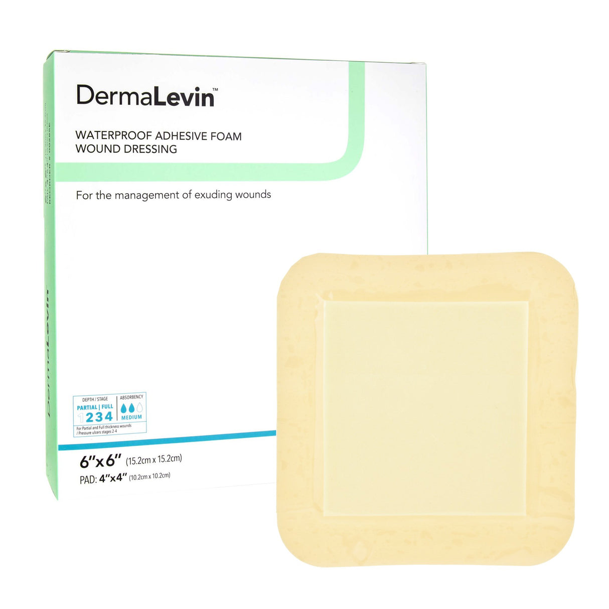 Foam Dressing DermaLevin® 6 X 6 Inch With Border Waterproof Backing Hydrocolloid Adhesive Square Sterile - BeHope