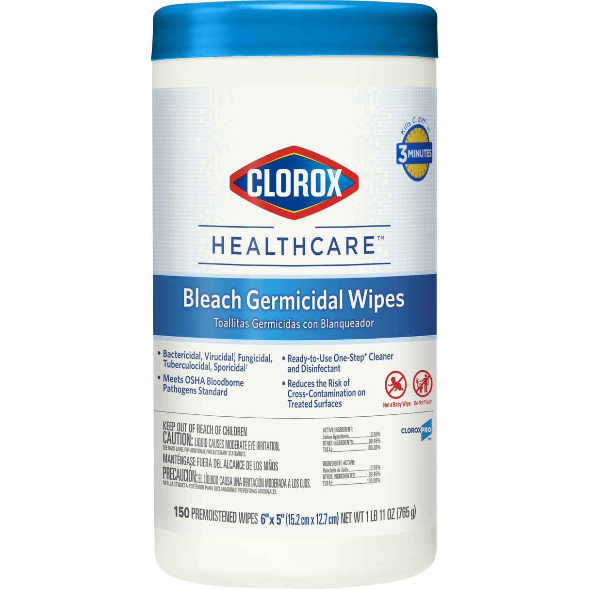 Surface Disinfectant Cleaner Clorox Healthcare® Premoistened Bleach Germicidal Manual Pull Wipe 150 Count Canister Floral Scent NonSterile - BeHope