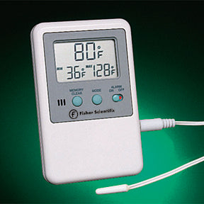 Digital Thermometer with Alarm Fisherbrand™ Traceable® Fahrenheit / Celsius -58° to +158°F (-50° to +70°C) Short External Sensor Multiple Mounting Options Battery Operated - BeHope