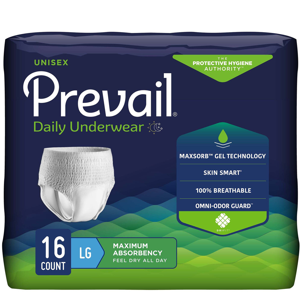 Unisex Adult Absorbent Underwear Prevail® Daily Underwear Maximum Pull On with Tear Away Seams Large Disposable Heavy Absorbency - BeHope
