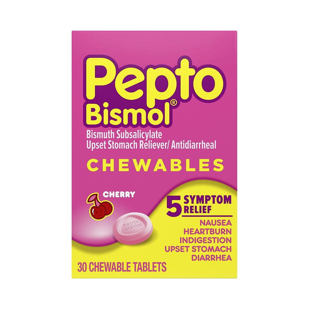 Anti-Diarrheal Pepto Bismol® 262 mg Strength Chewable Tablet 30 per Box - BeHope