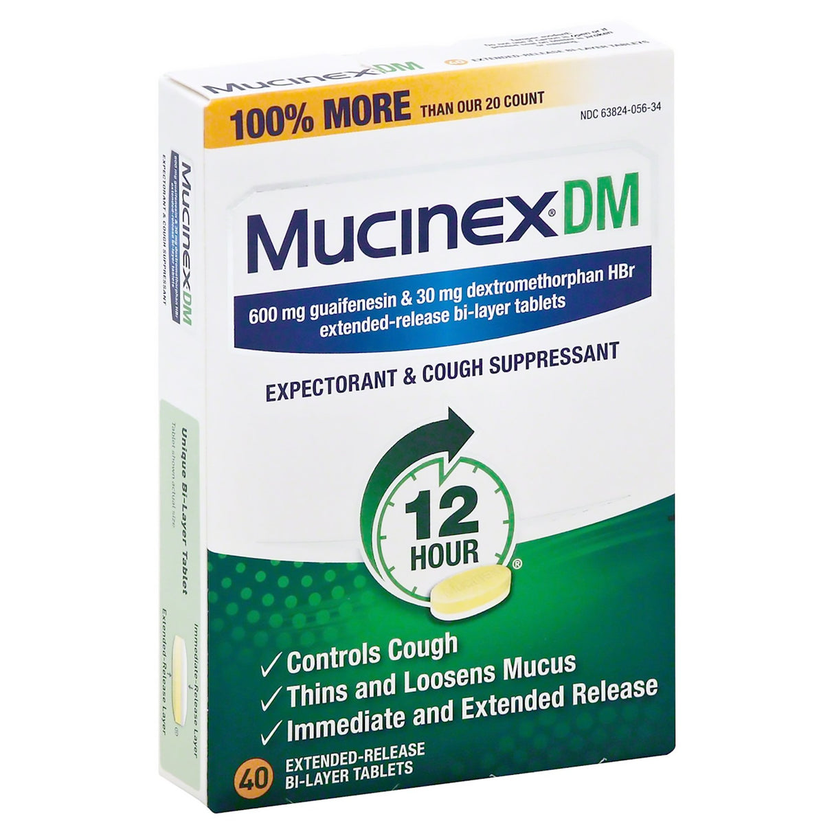 Cold and Cough Relief Mucinex® DM 600 mg - 30 mg Strength Tablet 40 per Bottle - BeHope