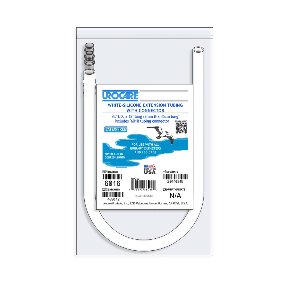 Extension Tube Urocare® 0.31 I.D. x 18 Inch Long, White-Silicone, NonSterile, NonDEHP - BeHope