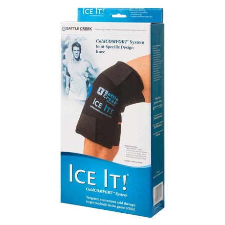 Cold Pack with Wrap Ice It!® MaxCOMFORT™ System Knee 12 X 13 Inch Fabric / Foam / Vinyl / Gel Reusable - BeHope