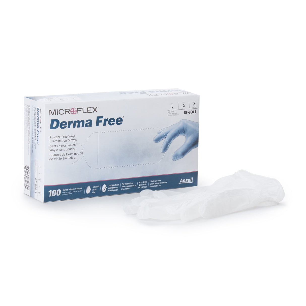 Exam Glove Derma Free™ Large NonSterile Vinyl Standard Cuff Length Smooth Clear Not Rated - BeHope