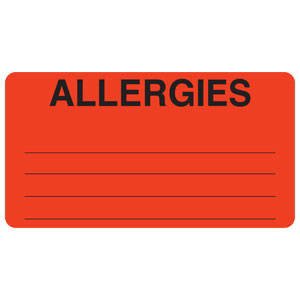 Pre-Printed Label Allergy Alert Red ALLERGIES Alert Label 1-3/4 X 3-1/4 Inch - BeHope