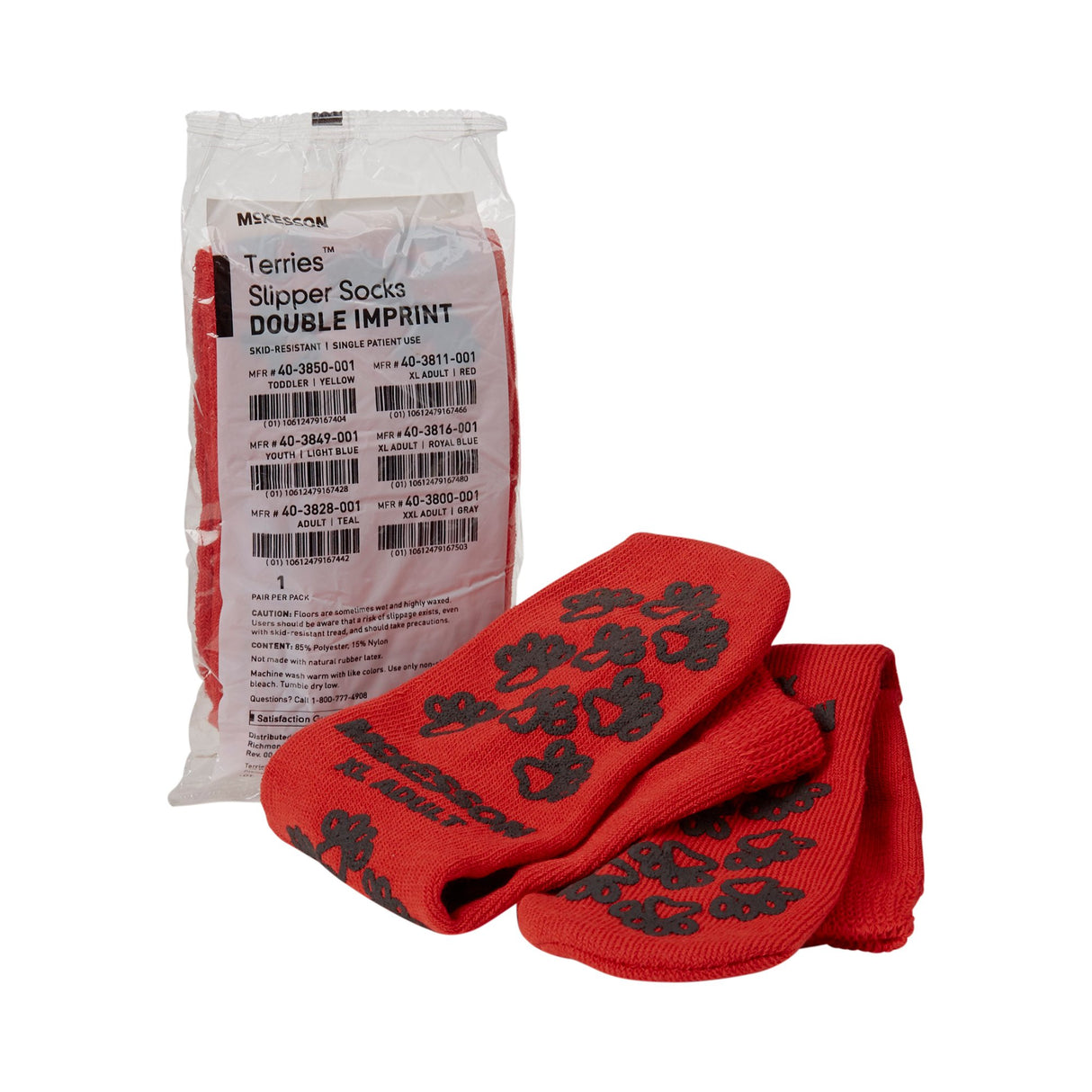Slipper Socks McKesson Terries™ Unisex Adult X-Large Double Tread Single Patient Use Red - BeHope