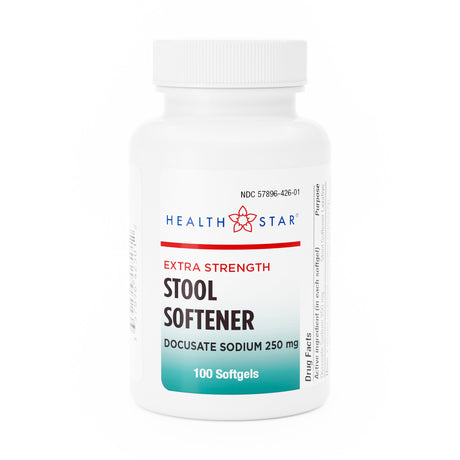 Stool Softener HEALTHSTAR® Softgel 100 per Bottle 250 mg Strength Docusate Sodium - BeHope