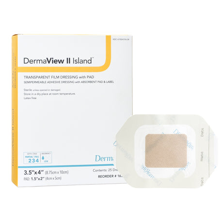 Transparent Film Dressing with Pad DermaView II™ Island 3-1/2 X 4 Inch Frame Style Delivery Rectangle Sterile - BeHope