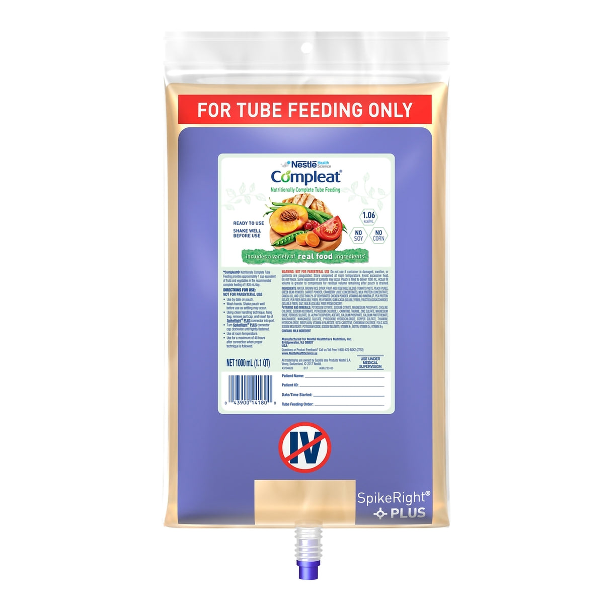Tube Feeding Formula Compleat® Original Unflavored Liquid 1000 mL Ready to Hang Prefilled Container - BeHope