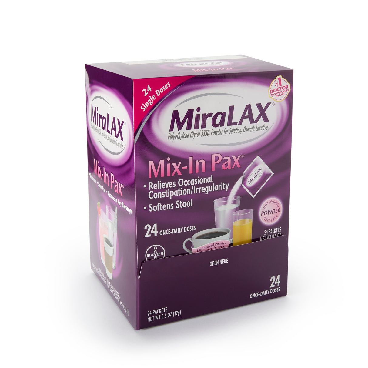 Laxative MiraLAX® Powder 24 per Box 17 Gram Strength Polyethylene Glycol 3350 - BeHope