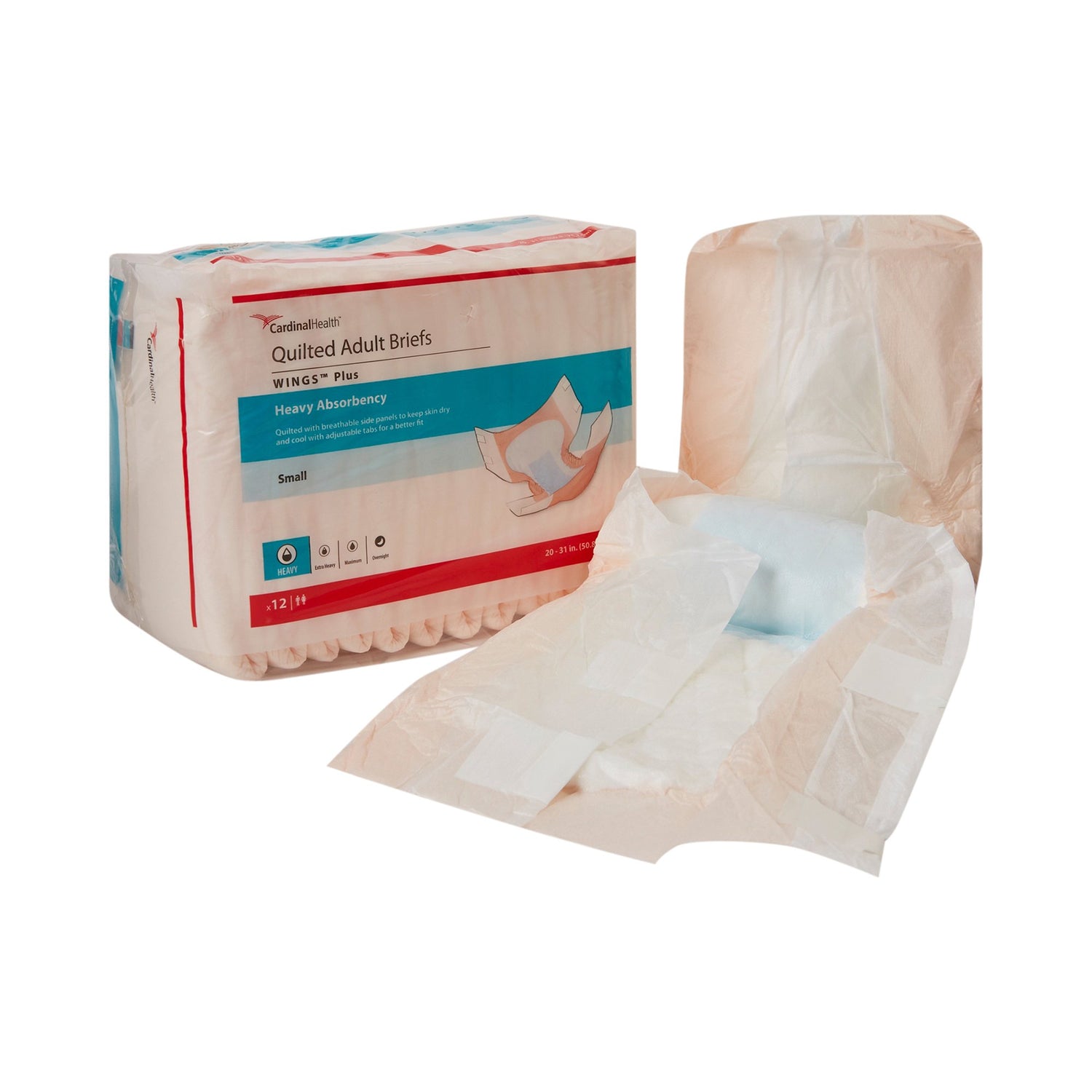 Unisex Adult Incontinence Brief Wings™ Plus Quilted Small Disposable Heavy Absorbency - BeHope
