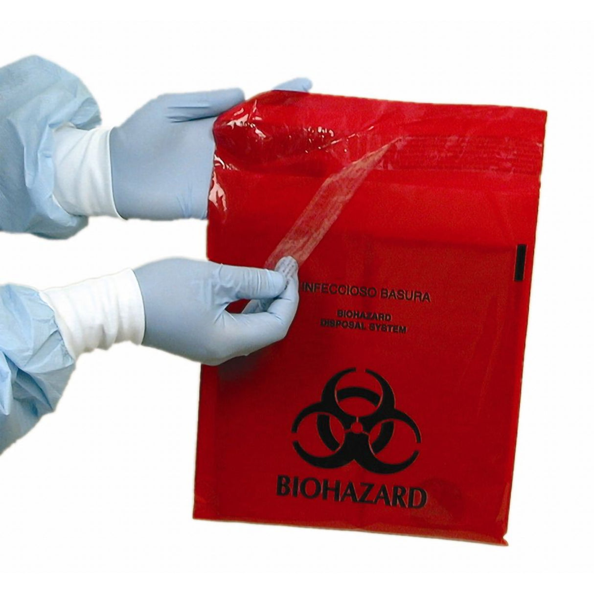 Stick on Biohazard Waste Bag Biohazard Symbol 0.35 gal. Red 9 X 10 Inch - BeHope