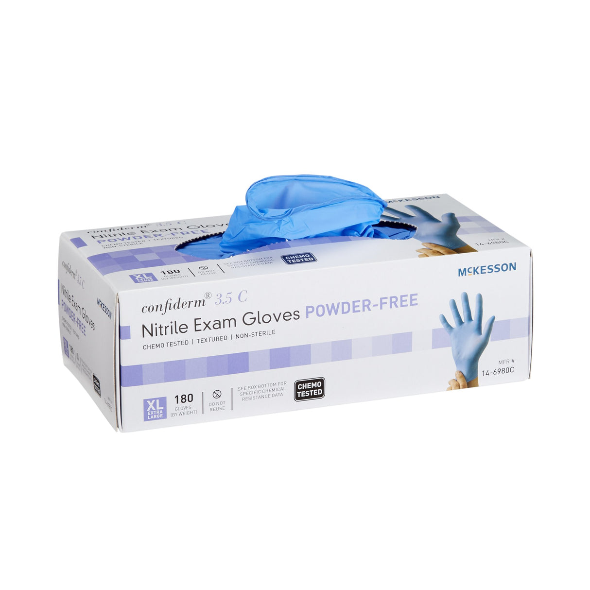 Exam Glove McKesson Confiderm® 3.5C X-Large NonSterile Nitrile Standard Cuff Length Textured Fingertips Blue Chemo Tested - BeHope