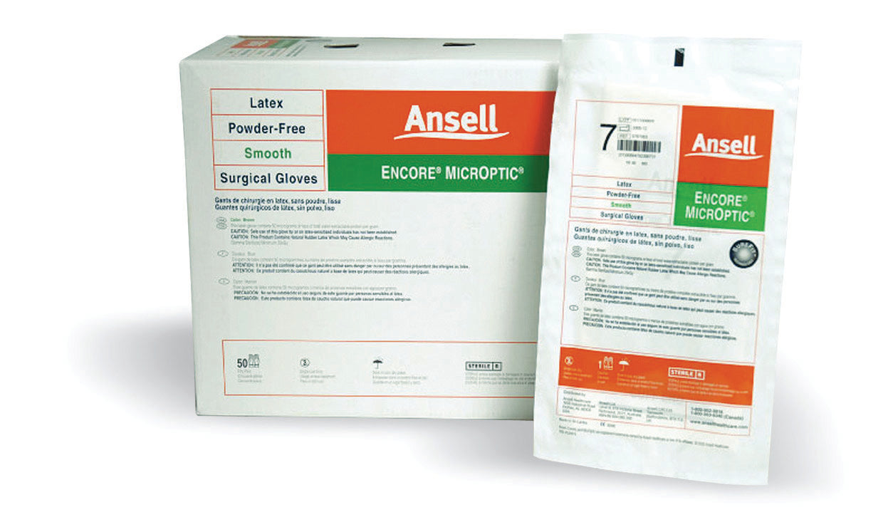 Surgical Glove ENCORE® Latex Micro Size 8.5 Sterile Latex Standard Cuff Length Micro-Textured Brown Chemo Tested - BeHope