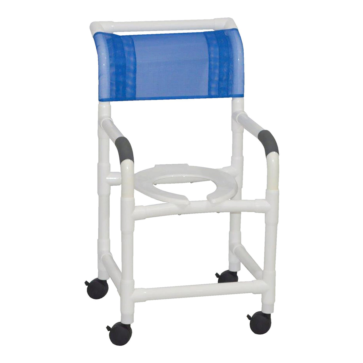 Shower Chair MJM International Fixed Arms PVC Frame Mesh Backrest with Pushbar 18 Inch Internal Seat Width / 22 Inch External Seat Width 300 lbs. Weight Capacity - BeHope