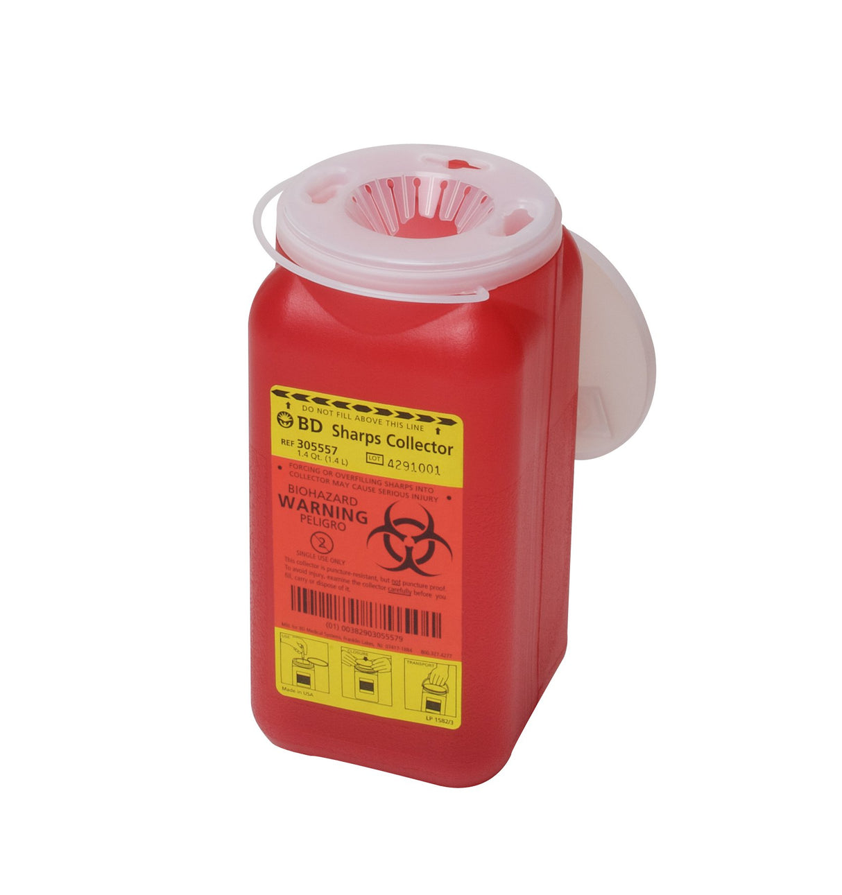 Sharps Container BD™ Red Base 7-1/2 H X 3-3/5 W X 3-3/5 D Inch Vertical Entry 0.35 Gallon - BeHope