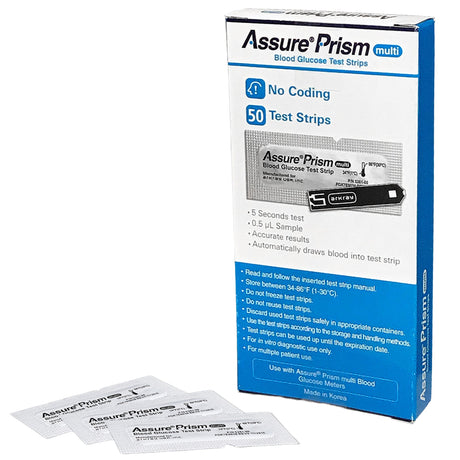 Blood Glucose Test Strips ASSURE® Prism Multi Foiled Wrapped 50 Strips per Pack - BeHope