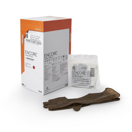 Surgical Glove ENCORE® Latex Micro Size 6 Sterile Latex Standard Cuff Length Micro-Textured Brown Chemo Tested - BeHope