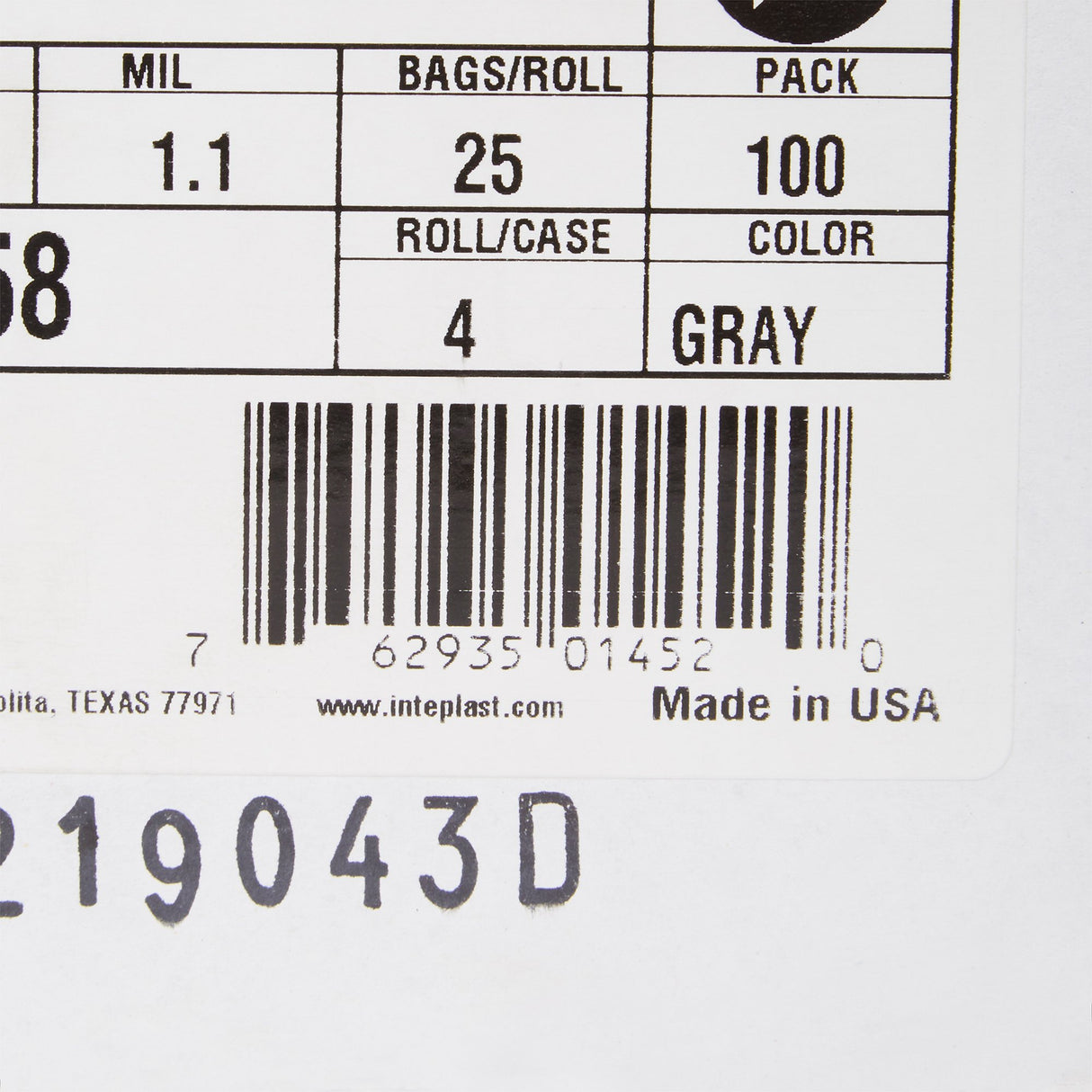Trash Bag McKesson 45 gal. Gray LLDPE 1.1 mil 38 X 58 Inch Star Seal Bottom Coreless Roll