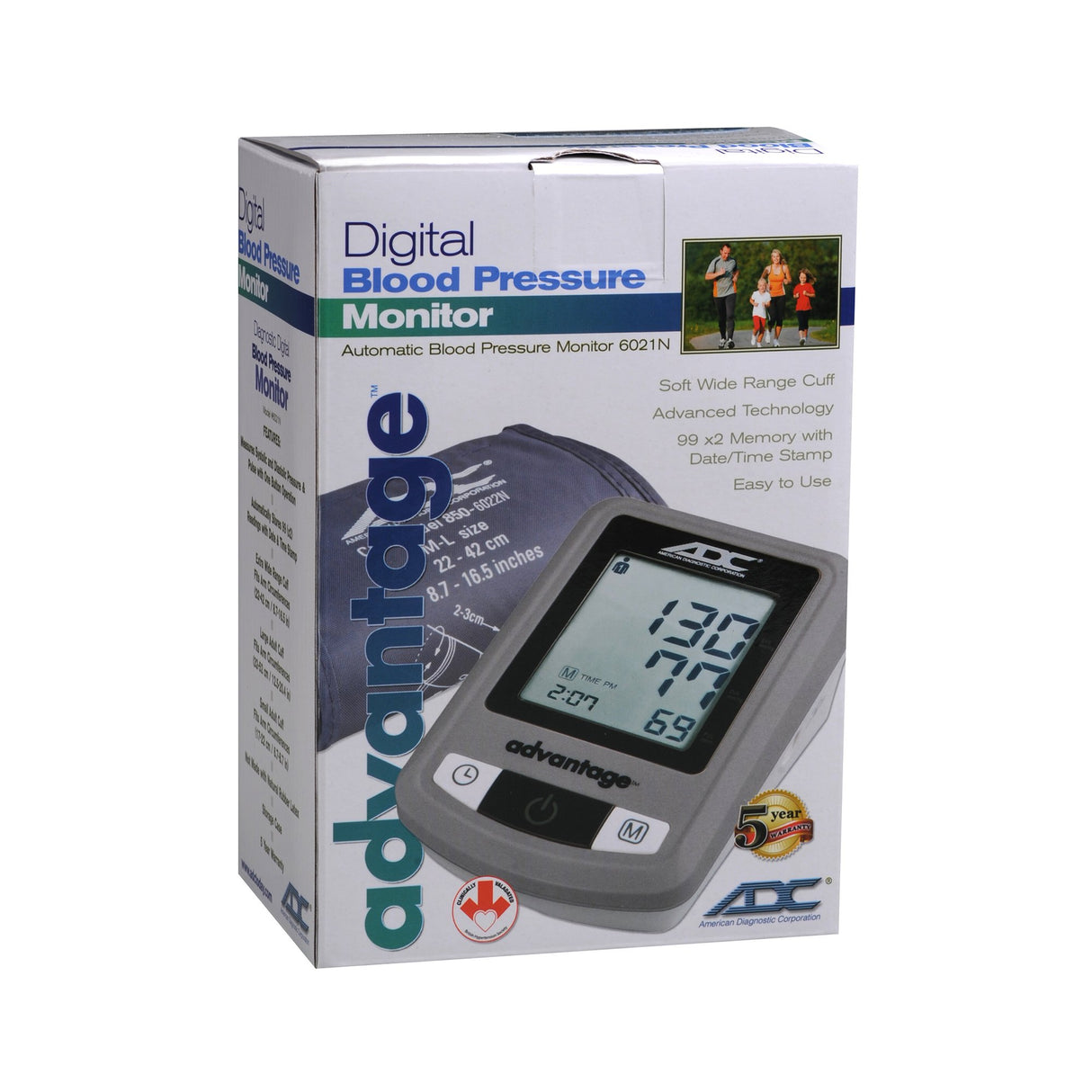 Home Automatic Digital Blood Pressure Monitor Advantage™ 6021N Series Large Adult Cuff Nylon Cuff 32 - 52 cm Desk Model - BeHope