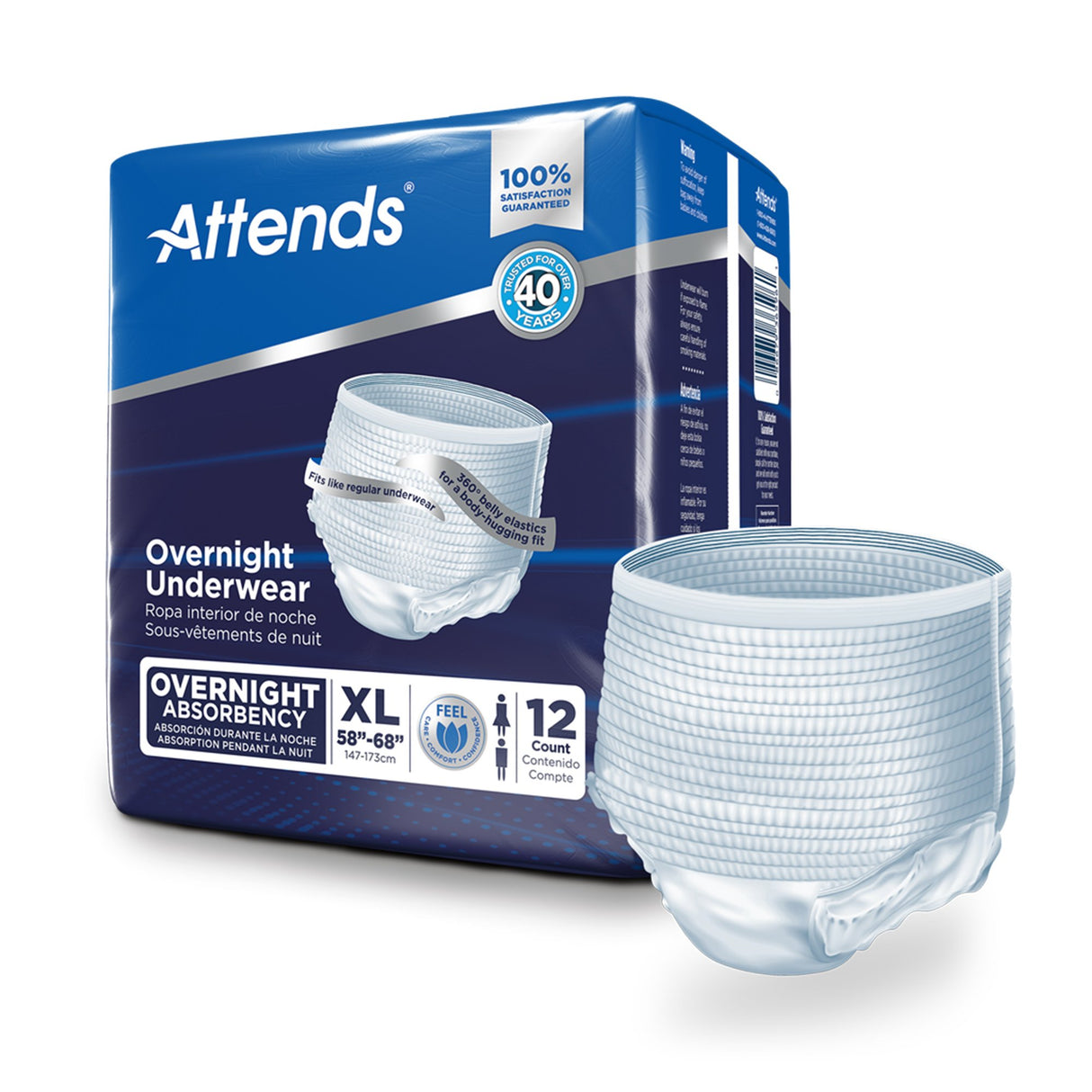 Unisex Adult Absorbent Underwear Attends Overnight Pull On with Tear Away Seams X-Large Disposable Heavy Absorbency