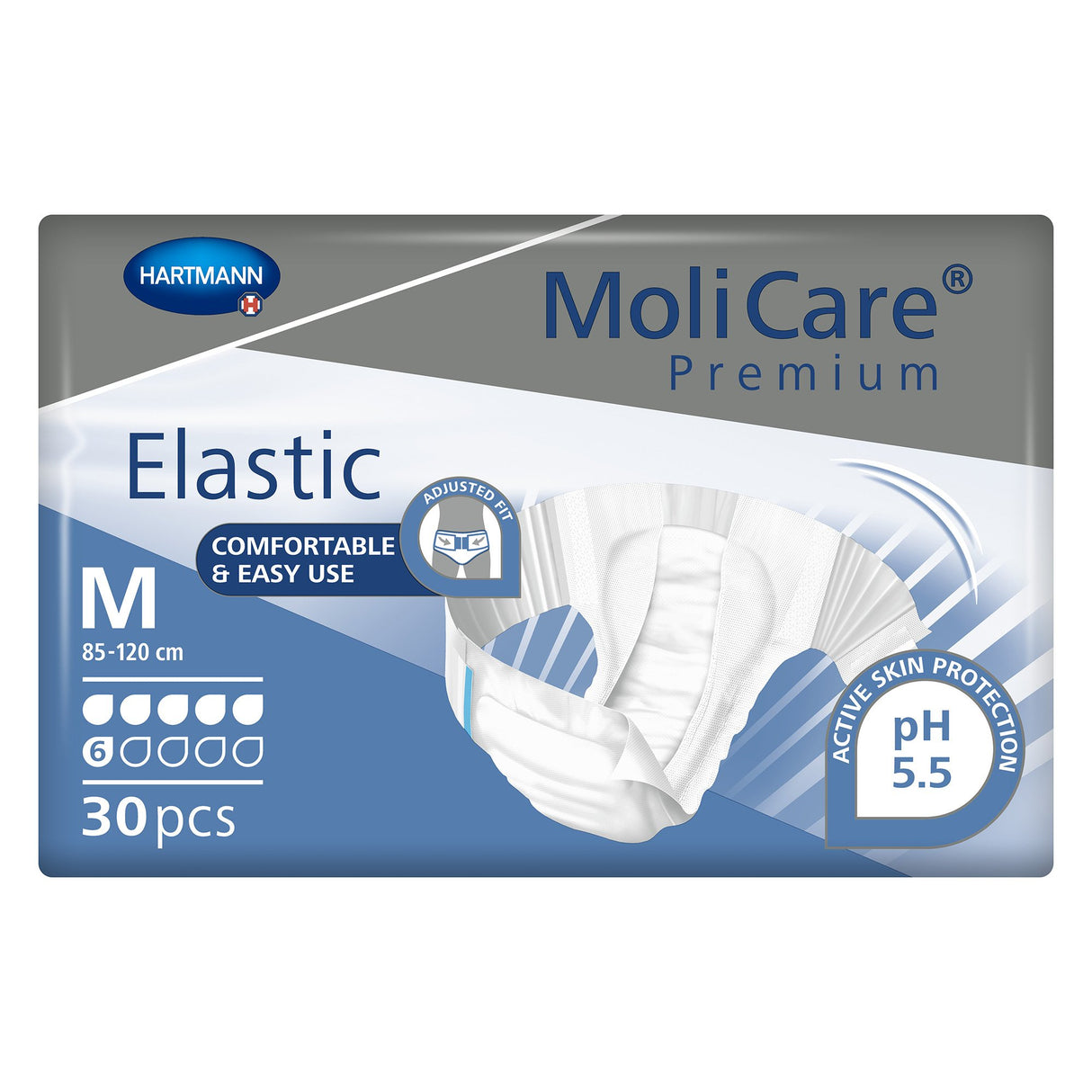 Unisex Adult Incontinence Brief MoliCare Premium Elastic 6D Medium Disposable Moderate Absorbency